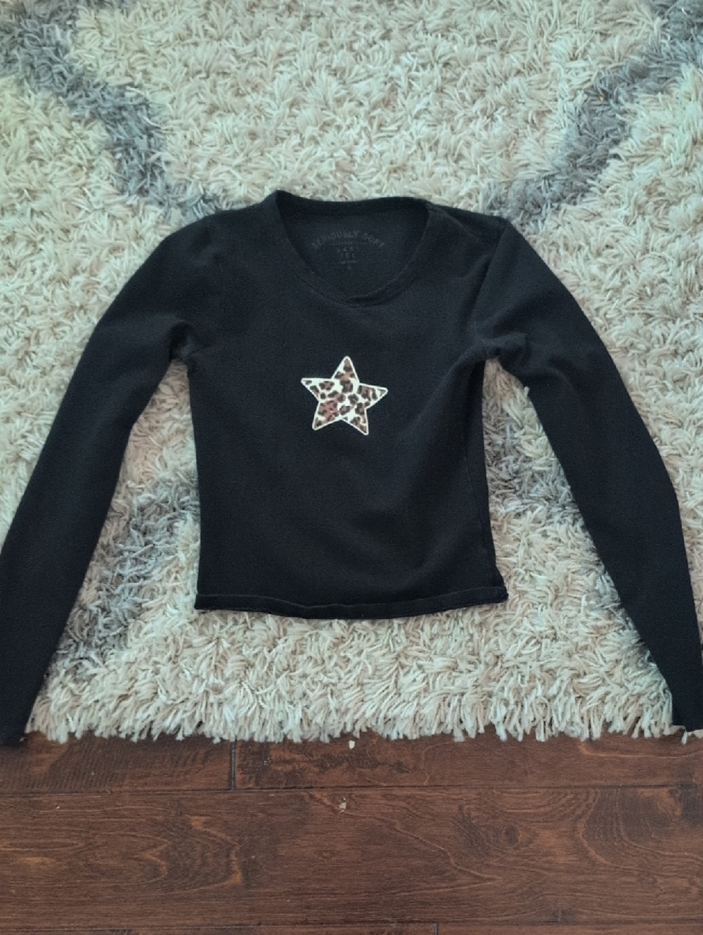 Aeropostale Black Long Sleeve Top with Leopard Star